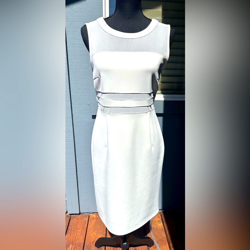 Spense Stunning White Midi Dress With Waistline Transparent Accent.